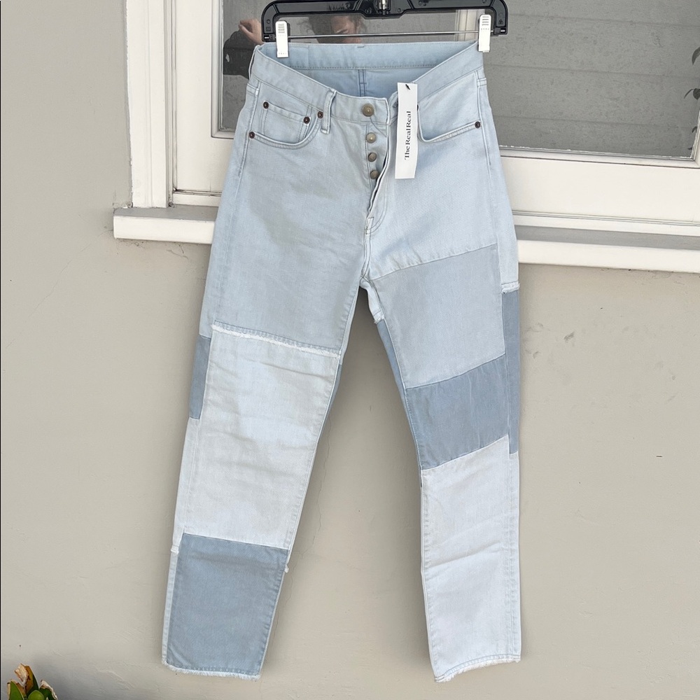Acne Light Blue Patchwork Straight Leg Jeans